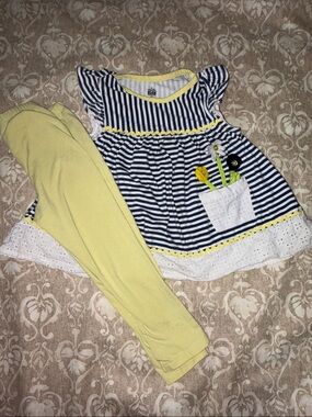 Kids Headquarters 3T Yellow Blue White Stripped Set Top and Pants